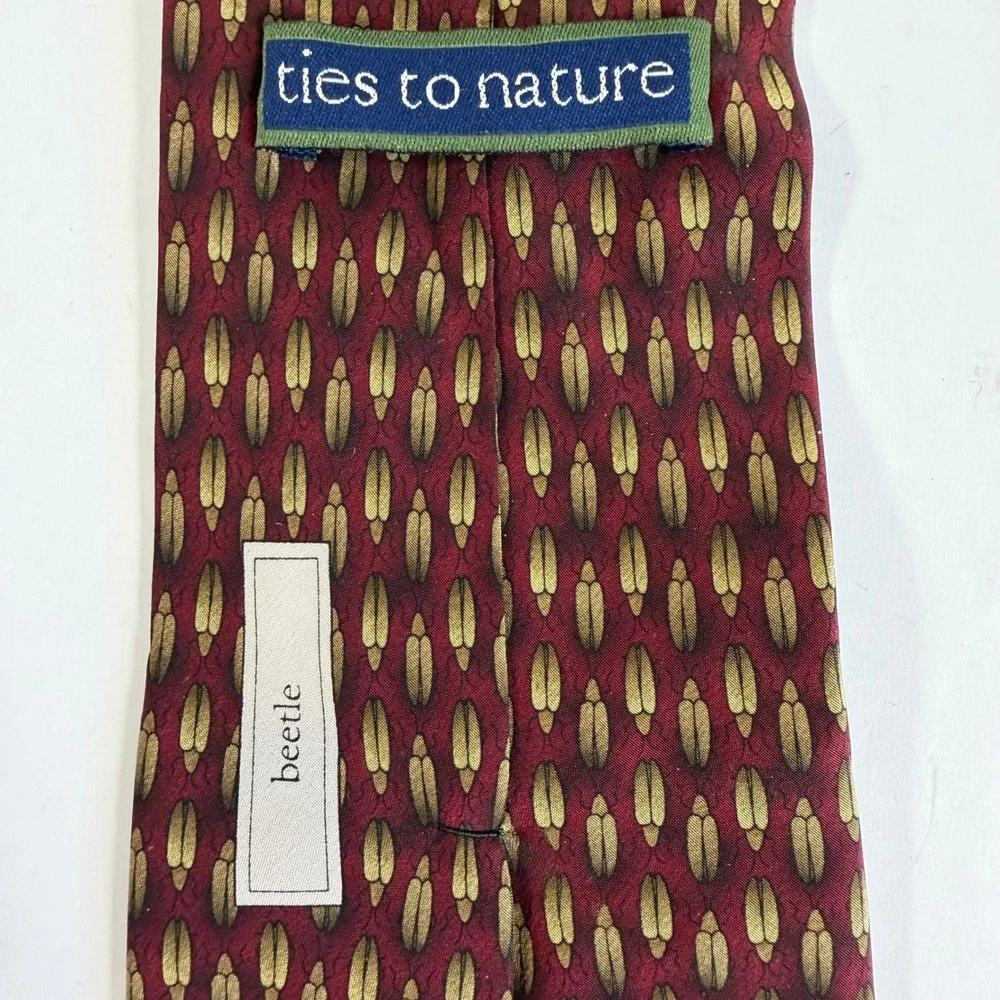 Ties to Nature Beetle Silk‎ Neck Tie Burgundy Gold Insect Bug Science Novelty